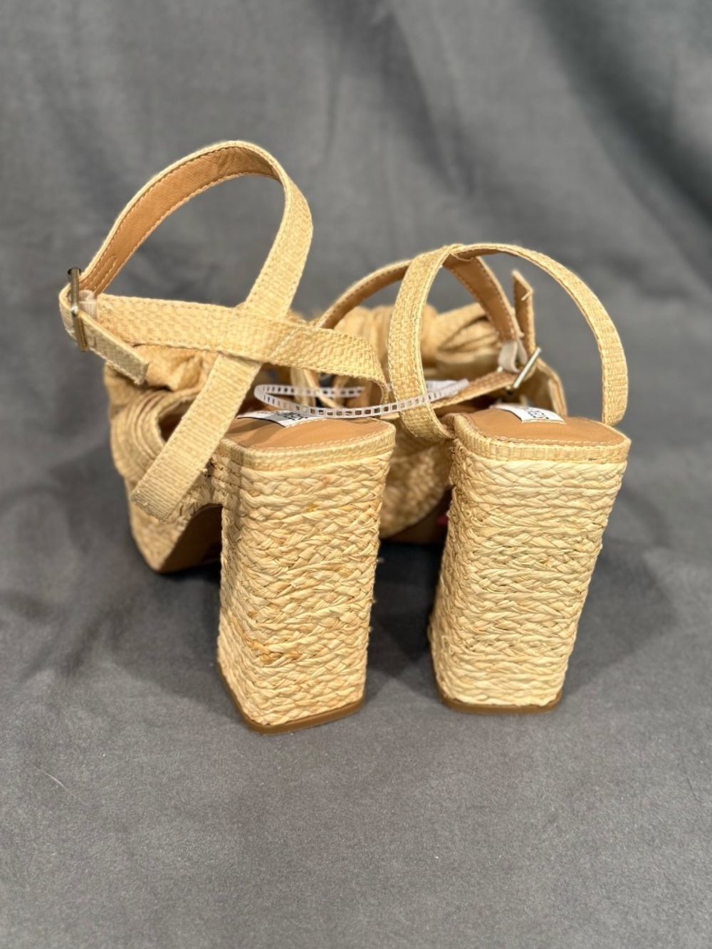 Steve Madden Romey Raffia Platform Sandals Tan Fringed Bow Block Heel Women’s 10 - Picture 5 of 9